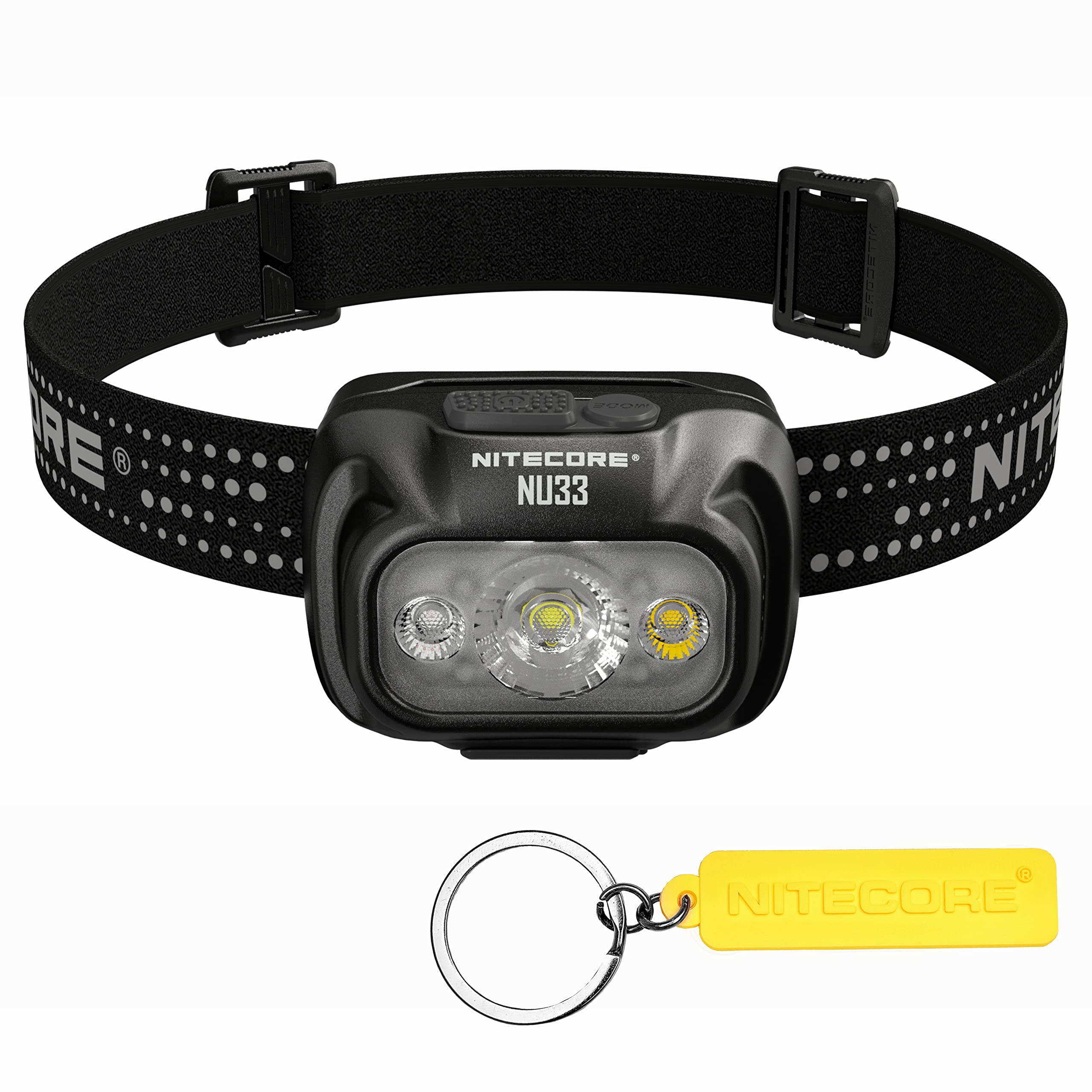 Nitecore NU33 700 Lumen Aluminum Headlamp Triple Light Sources USB-C Rechargeable Headlight Tag, White,red