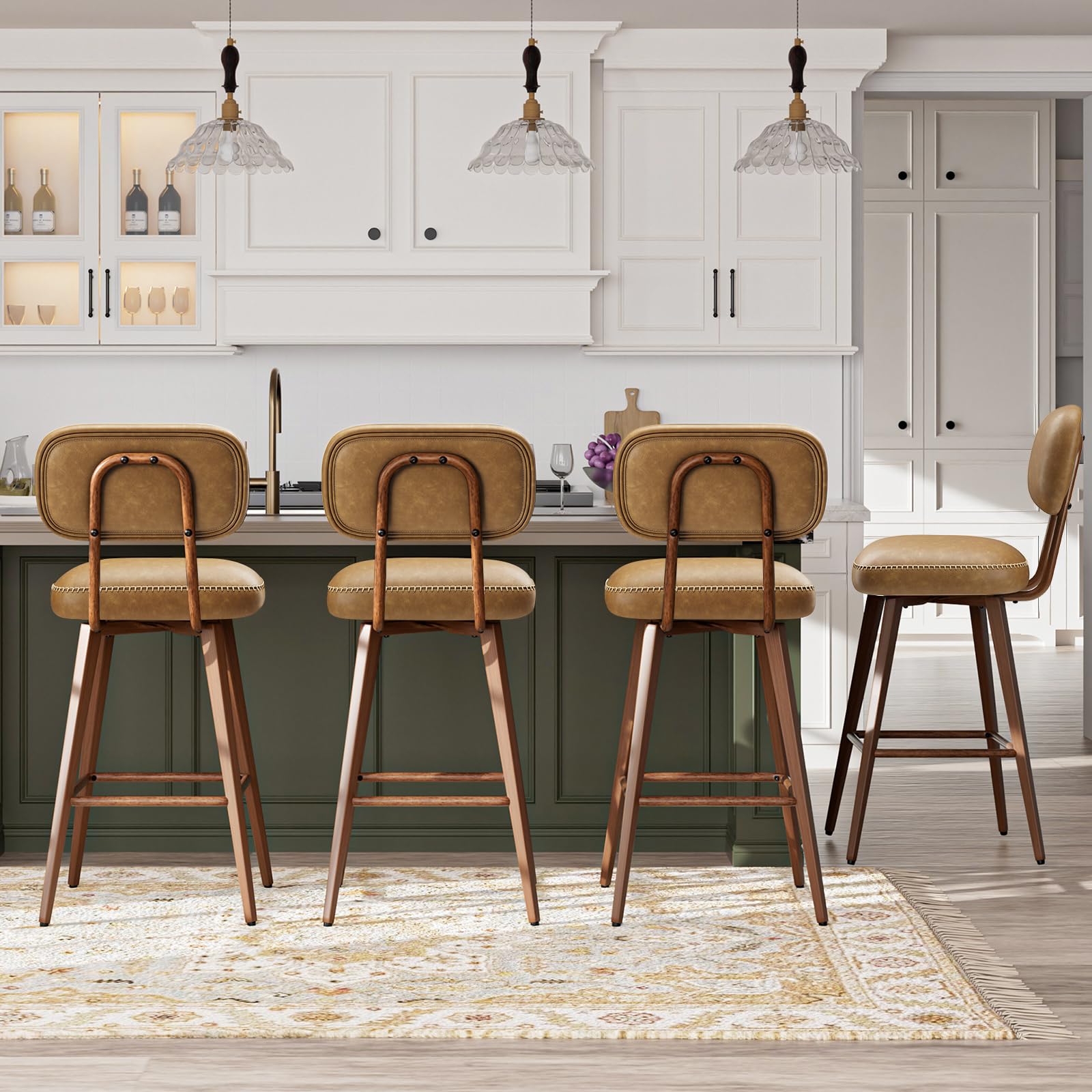 Photo 1 of ***PARTIAL SET - PRICE ADJUSTED***
MALOL Swivel Bar Stools Set of 4, Mid Century PU Leather Counter Height Bar Chairs with Low Back and Metal Legs, Modern Bar Stool Chair for Kitchen Island, Brown