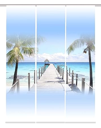 Home Fashion Digitaldruck Schiebevorhang 3er Set, Stoff, blau, 245 x 60 x 245 cm, 3-Einheiten