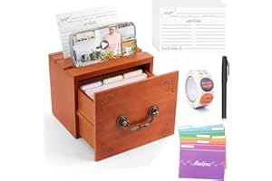 Coldairsoap Recipe Box 4x6 with 100 Cards, 6 Dividers, 1 Sticker and 1Pen, Wooden Recipe Box with Cards and Dividers, Index C