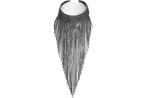 Flyonce Rhinestone Statement Necklace for Women, Tassel Bib Choker Collar Chunky Costume Jewelry for Party Formal