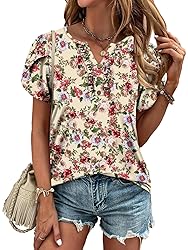 KISSMODA Women's Tunic Tops Casual V Neck Short