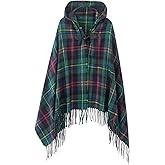 Women's Vintage Plaid Knitted Tassel Poncho Shawl Cape Button Cardigan