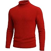 URBAN BUCK Turtleneck Men Long Sleeve Knitted Shirt - Ultra Soft Cotton Slim Fit Ribbed Turtle Neck Sweater for Men