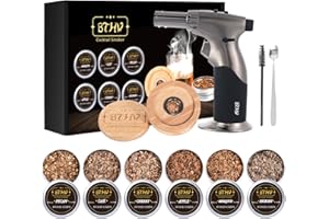 BTHW Cocktail-Smoker-Kit with Torch for Whisky Bourbon Cocktail, 6 Kinds of Wood Smoked Chips, Old Fashioned Smoker Kit Birthday Gifts for Boyfriend Husband Father (No Butane) (Black Pro)