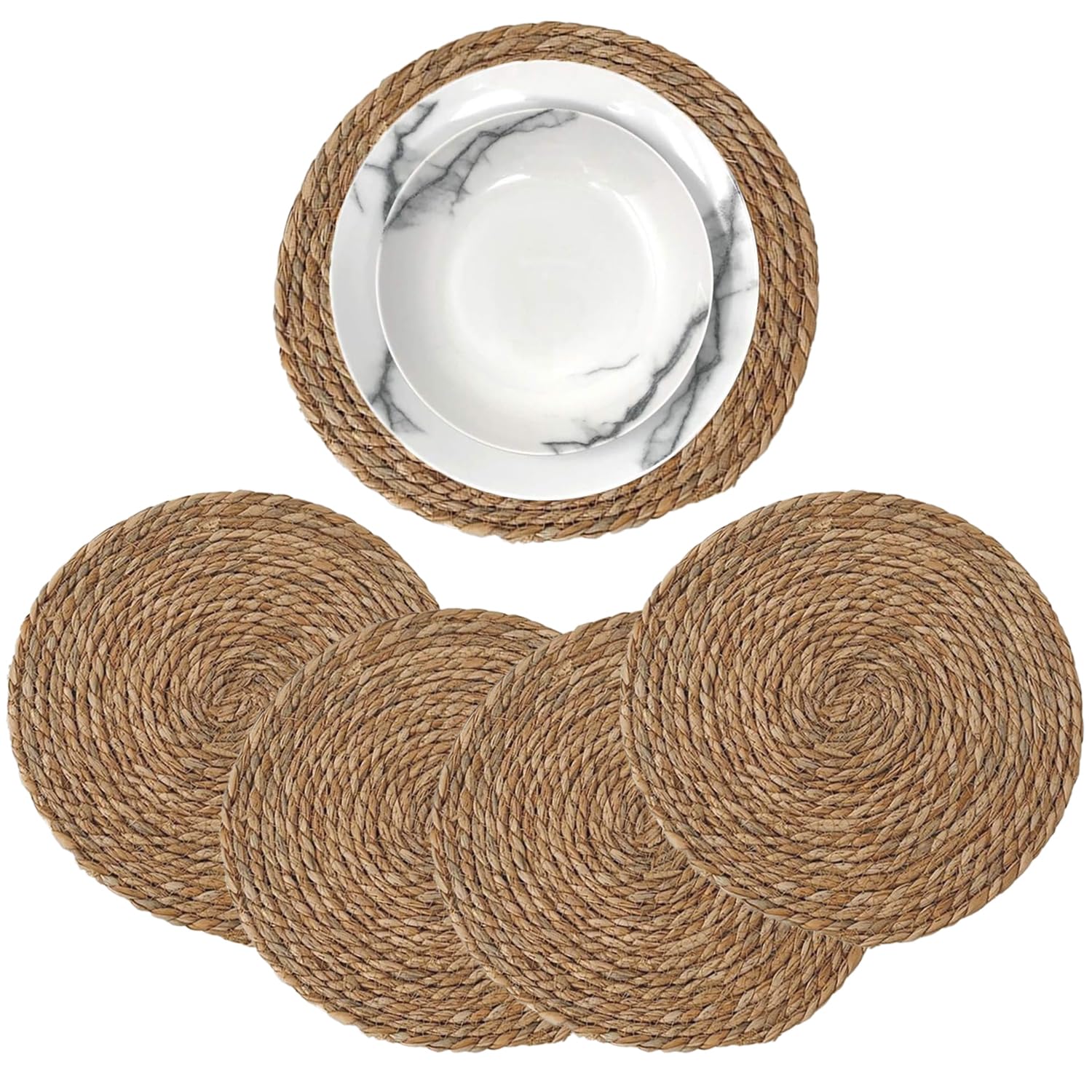 MGE Set of 4 Wicker Placemats - Natural Wicker - Rattan - Heat Resistant - 30 cm