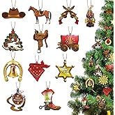 Lauwell 36 Pcs Christmas Western Cowboy Ornaments Wood Hanging Christmas Tree Ornament Cowboy Hat Collection Holiday Decoration for Xmas Tree Shelf Table Decoration