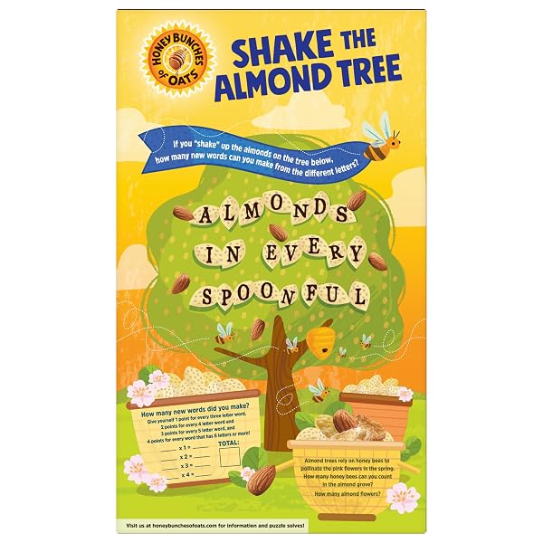 HONEY BUNCHES OF OATS WITH ALMONDS BREAKFAST CEREAL, ALMOND CEREAL WITH OATS AND GRANOLA CLUSTERS, GIANT SIZE 23 OZ BOX
