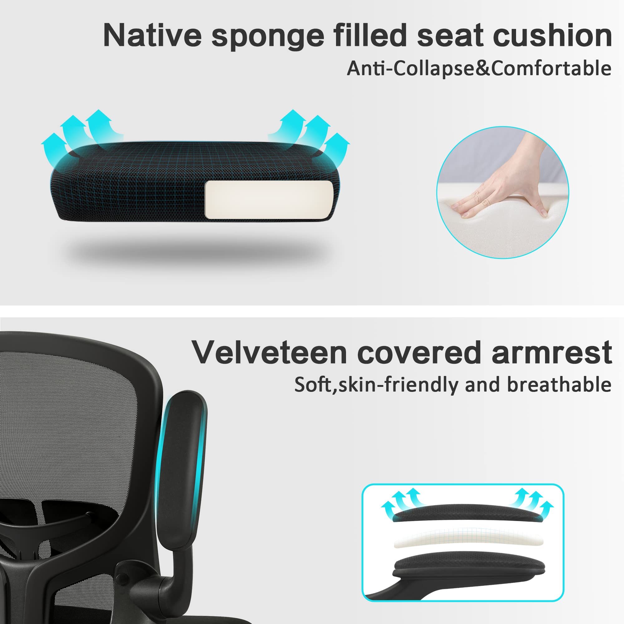 FelixKing Office Desk Chairs, Ergonomic PC Desk Chair with Wheels, Adjustable Lumbar Support and Height, Swivel Computer Chair with Flip-up Armrests, Ergo Mesh Backrest for Working (Black)