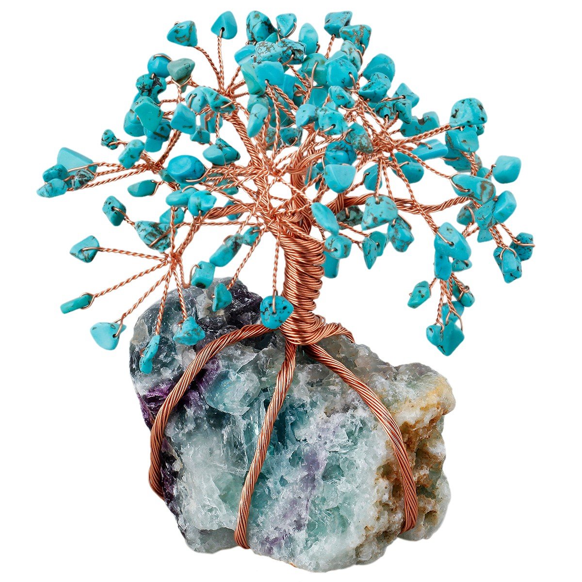 mookaitedecor Green Howlite Turquoise Crystal Money Tree,Gemstone Feng Shui Ornaments Tree of Life Figurines,Rough Stone Fluorite Base