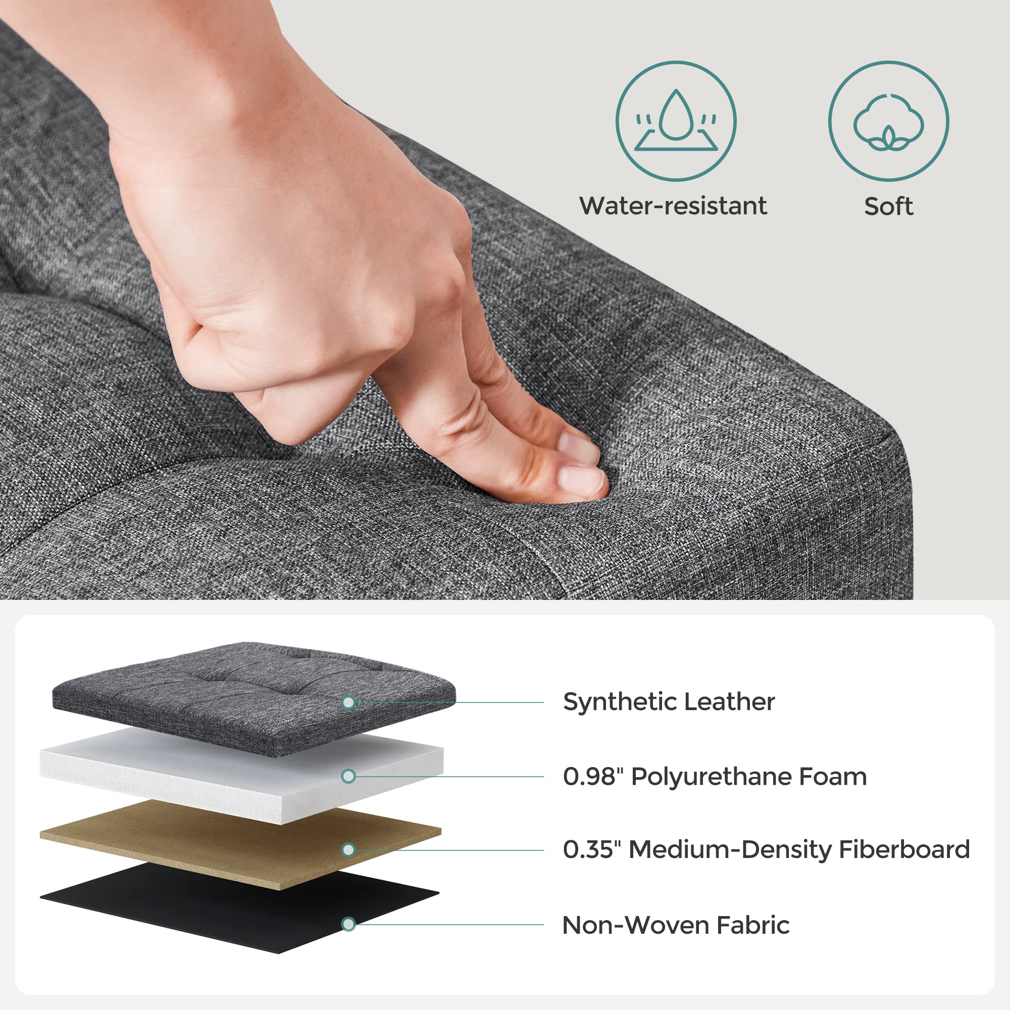 SONGMICS MAZIE Collection - 43 Inches Storage Ottoman, Foldable Storage Bench with Flipping Lid, 660 lb Load Capacity, for Entryway, Living Room, Bedroom, Dark Gray ULSF76GYZ