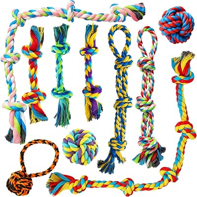 ZENO 10 Pack Dog Toys Indestructible Rope Ball Tug Set 100% Cotton