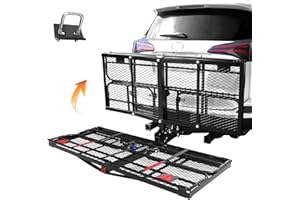 Folding Hitch Mount Cargo Carrier with Button Lock, 60"X24"X14" Heavy Duty 500 Lbs Capacity Trailer Hitch Cargo Carrier Fits 