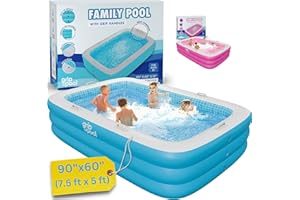 GRIP A POOL Premium Large Inflatable Pool with Soft Floor, Handles and Drain for Adults and Kids, 90"x60"19" Durable Blow Up Outdoor Swimming Pool for Backyard, Summer Gift, Family Size Kids Pool