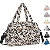 Pritent Travel Duffle Bag,Puffer Carry On Duffel Bag with Laptop Compartment Waterproof Overnight Weekender Bags for Women Large Hospital Tote Bags for Labor and Delivery(Medium,Leopard)