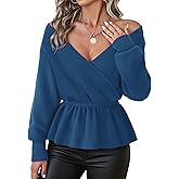 Lotusmile Womens Dressy Knit Peplum Sweater Long Sleeve Fall Wrap V Neck Pullover Tops