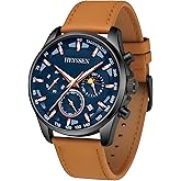 Heyssen Watches for Men Chronograph Analog Luminous Quartz Watch Blue Black Luxury Genuine Leather Mens Watches Business Sports Waterproof Wristwatch Elegant Gift for Him
