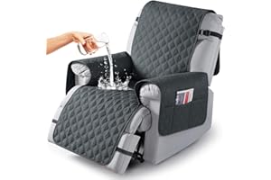 TAOCOCO 100% Waterproof Recliner Covers, Recliner Sofa Covers with Leg Straps, Reversible Recliner Couch Cover for Reclining Chair, Washable Couch Protector for Pets Kids(1 Seater 22", Dark Gray)