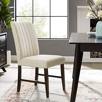 Amazon Com Modway Motivate Channel Tufted Upholstered Fabric Dining Side Chair Set Of 2 Beige Chairs