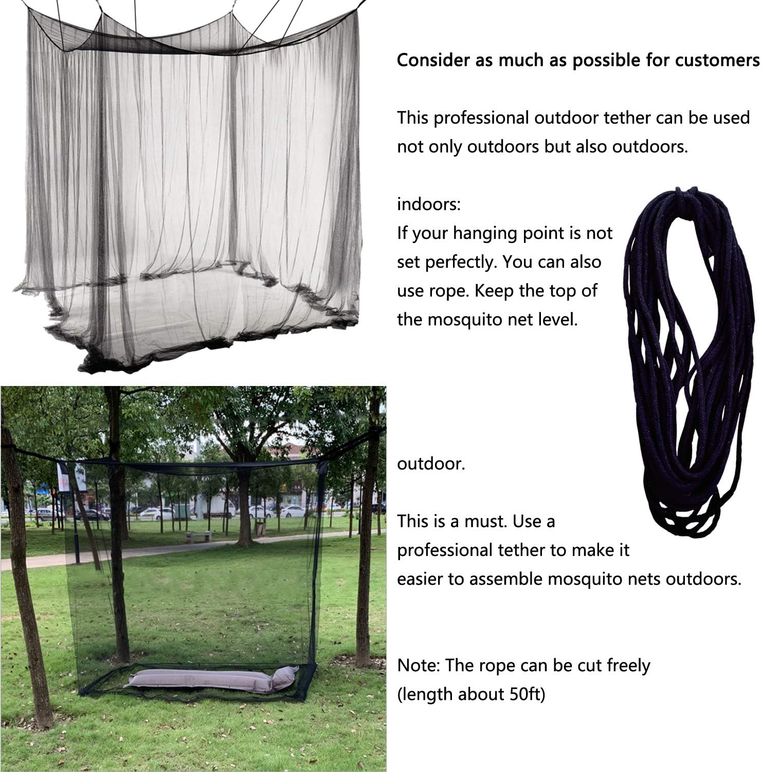 Mosquito NET for Bed Canopy, Four Corner Post Curtains Bed Canopy Elegant Mosquito Net Set, Stick Hook &Profession Rope for net, Screen Netting Canopy Curtains, Full/Queen/King/Black: Home & Kitchen