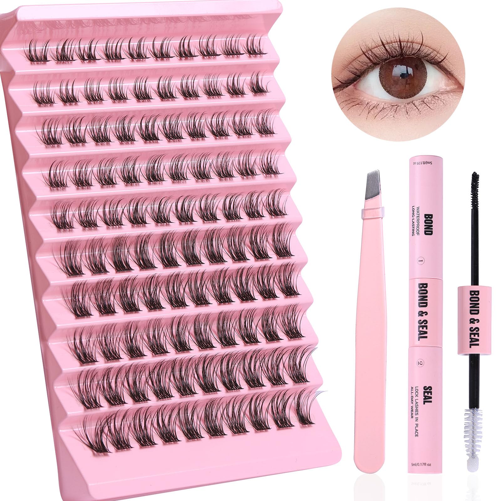Proamate Cluster Lashes Individual Lashes DIY Eyelash Soft Natural Easy Fan Lash Individual False Lashes for Personal Use at Home (G2150D eyelash kit)
