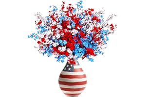 Yastouay 4th of July Artificial Flowers Decorations, 10 Pcs Red White and Blue Decorations, Fake Patriotic Babys Breath Flowers for Independence Day Decor Floral Arrangement
