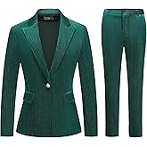 KUDORO Womens Velvet Pants Suit Set Sparkly 2 Piece Outfit for Dressy Casual Formal Wedding Blazer Jacket & Pants Tuxedo Set