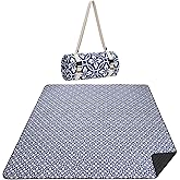 WILLOW WEAVE Picnic Blanket, 80''x80'' Waterproof Outdoor Blankets, Picnic Mat Washable for Beach, Picnic Blankets for Camping on Grass with Shoulder Strap - NavyBlue