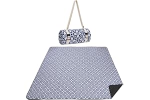 WILLOW WEAVE Picnic Blanket, 80''x80'' Waterproof Outdoor Blankets, Picnic Mat Washable for Beach, Picnic Blankets for Camping on Grass with Shoulder Strap - NavyBlue