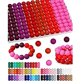 160PCS FIVEIZERO 15mm Silicone Beads for Keychain Making - Mixed Color Round Rubber Beads Bulk, DIY Craft Supplies for Bracelets Necklaces Pens(Red)
