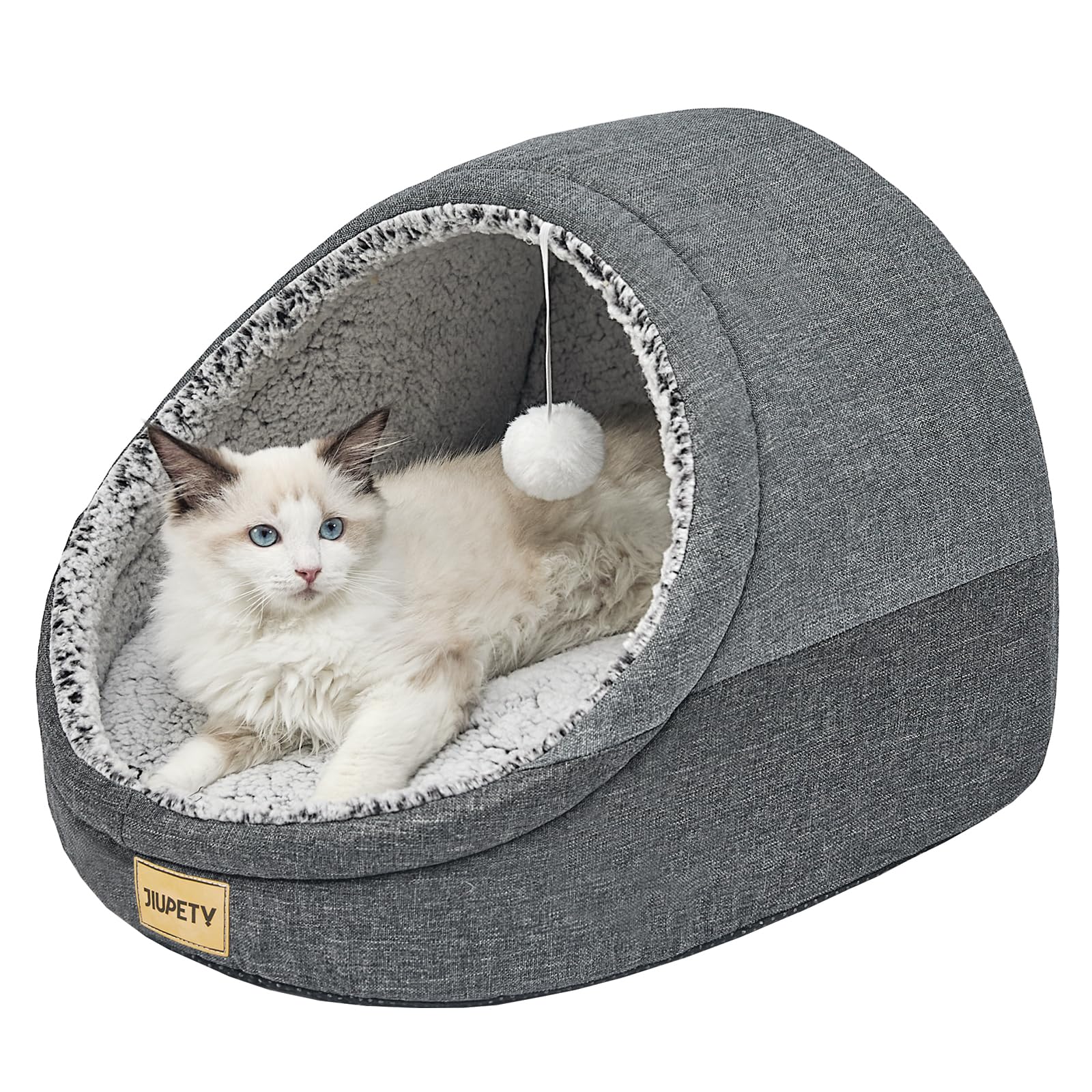 Photo 1 of Jiupety Cute Cat Beds for Indoor Cats, Cat Cave Bed for Kittens, Large Cat Cave and Covered Cat Bed with Anti-Slip Bottom, Washable Removable Cushion, M(16"x16"x13"), Dark Gray