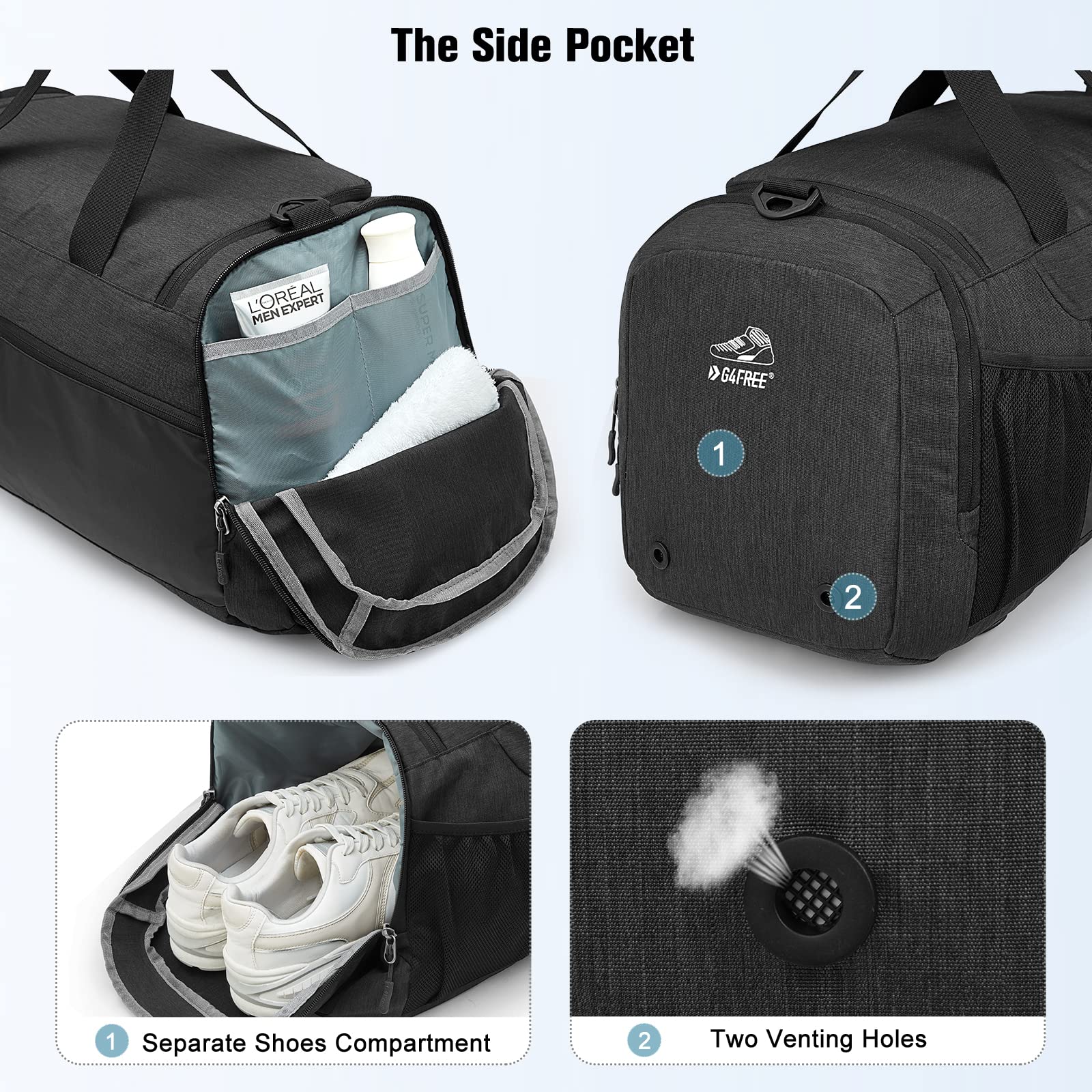 G4Free 45L/60L 3-Way Duffle Backpack Gym Bag with Wet Pocket & Shoes Compartment Sports Travel Weekender Overnight Duffel Bag