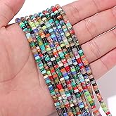 Vinswet Natural Stone Tube Rondelle Gem Stone Spacer Loose Gemstones DIY Smooth Bead for Bracelet Necklace Earrings Jewelry Making(Natural Spacer Multicolor,4mm x 2mm 38cm)