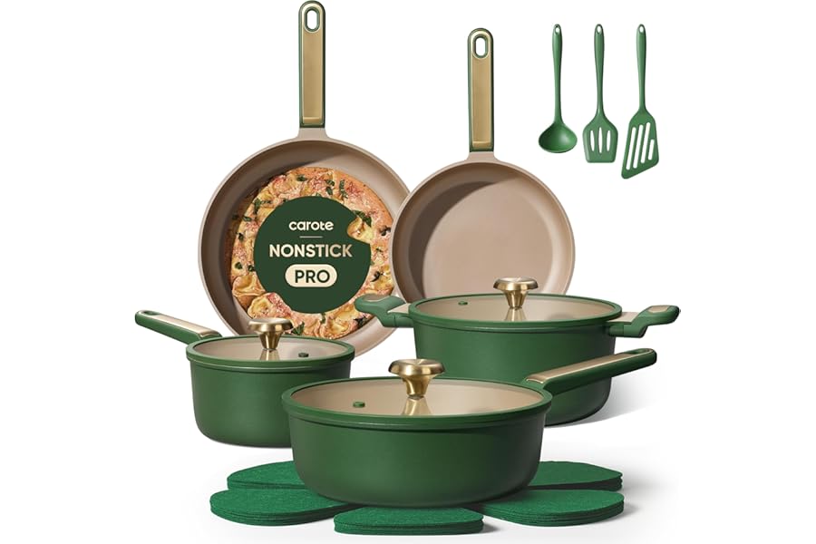 CAROTE Pots and Pans Set Non stick, Cookware Set, 16pcs NonStick Kitchen Set Induction Cookware Non-Toxic & PFOA&PFOS-Free, D Book