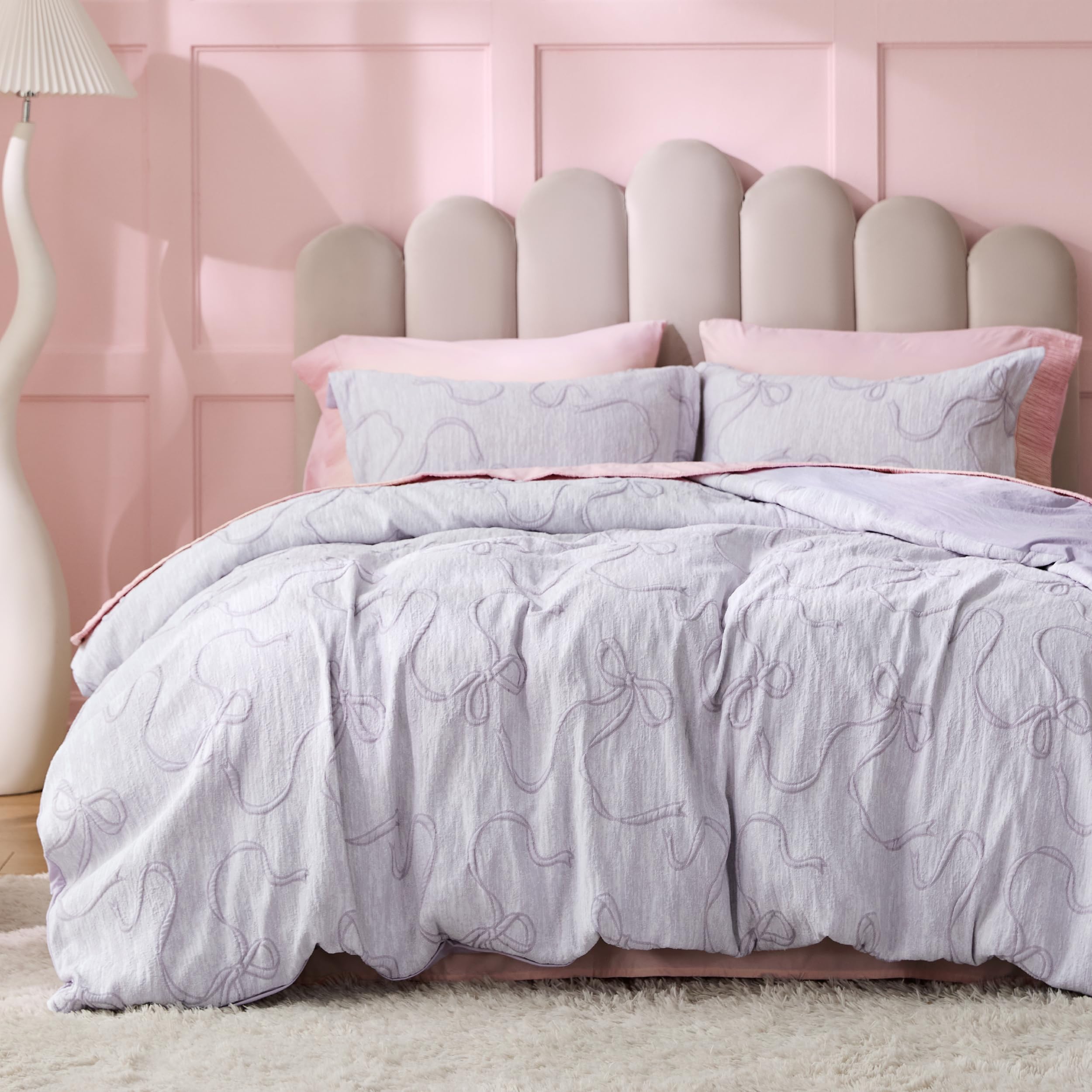 Bedsure Purple Duvet Cover King Size with Bowknot Jacquard Design, Soft and Elegant Boho Bedding Set, Luxurious Craftsmanship for a Stylish Bedroom,Includes 1 104"x90" Duvet Cover & 2 Pillow Shams Image