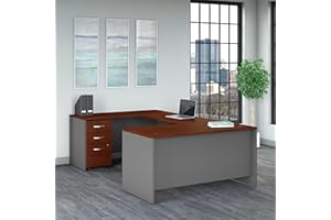 Bush Business Furniture Series C 60W U Shaped Desk with 3 Drawer Mobile File Cabinet in Hansen Cherry