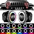 Aaiwa 4 Inch RGB LED Fog Lights for JK, Halo Fog Lights with Flashing Light Compatible with 2007-2018 JK, Phone Bluetooth Con