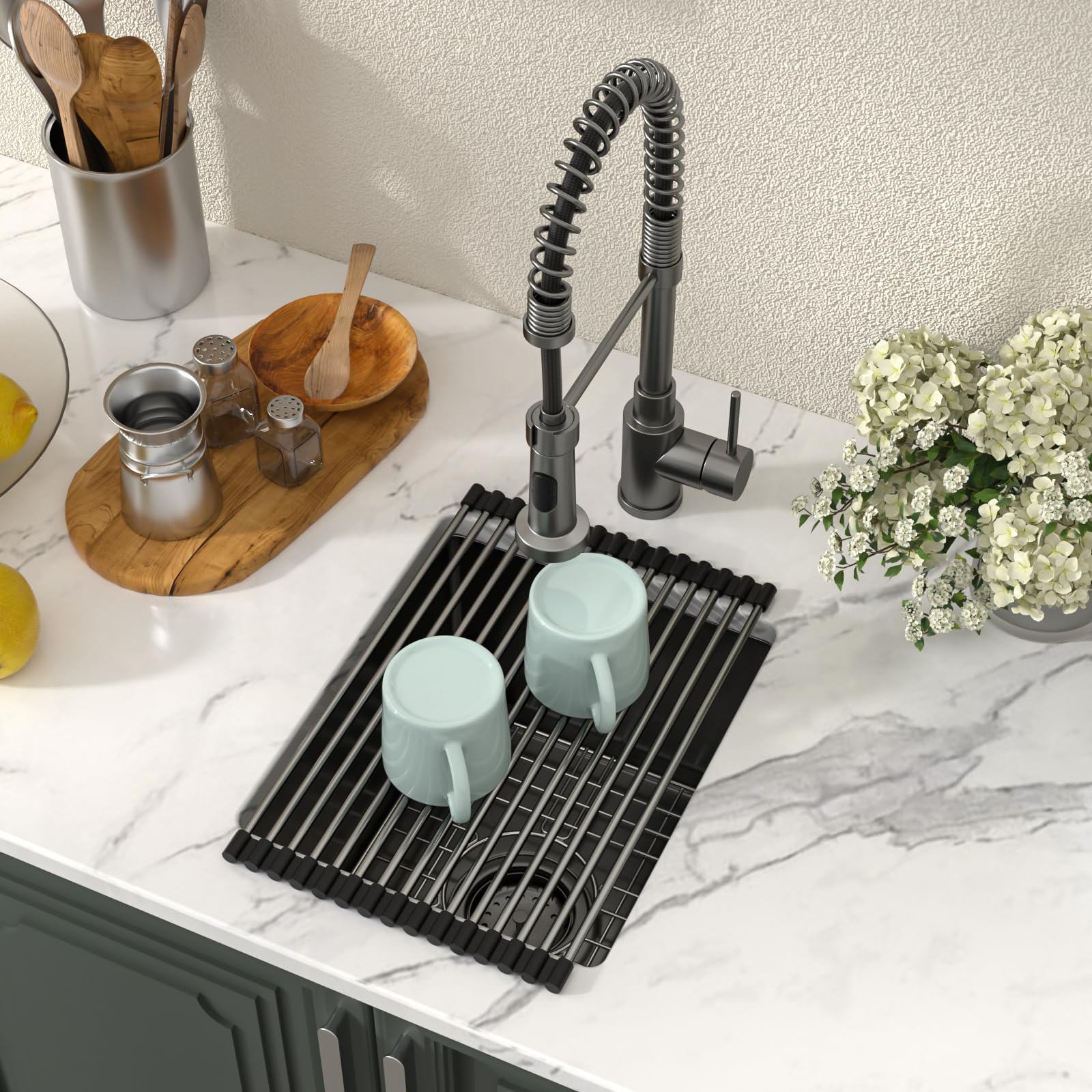 Lordear Black Undermount Bar Sink 13 x15 x 9 Inch Bar Prep Sinks Gunmetal Black Stainless Steel Handmade Kitchen Sink Basin Image