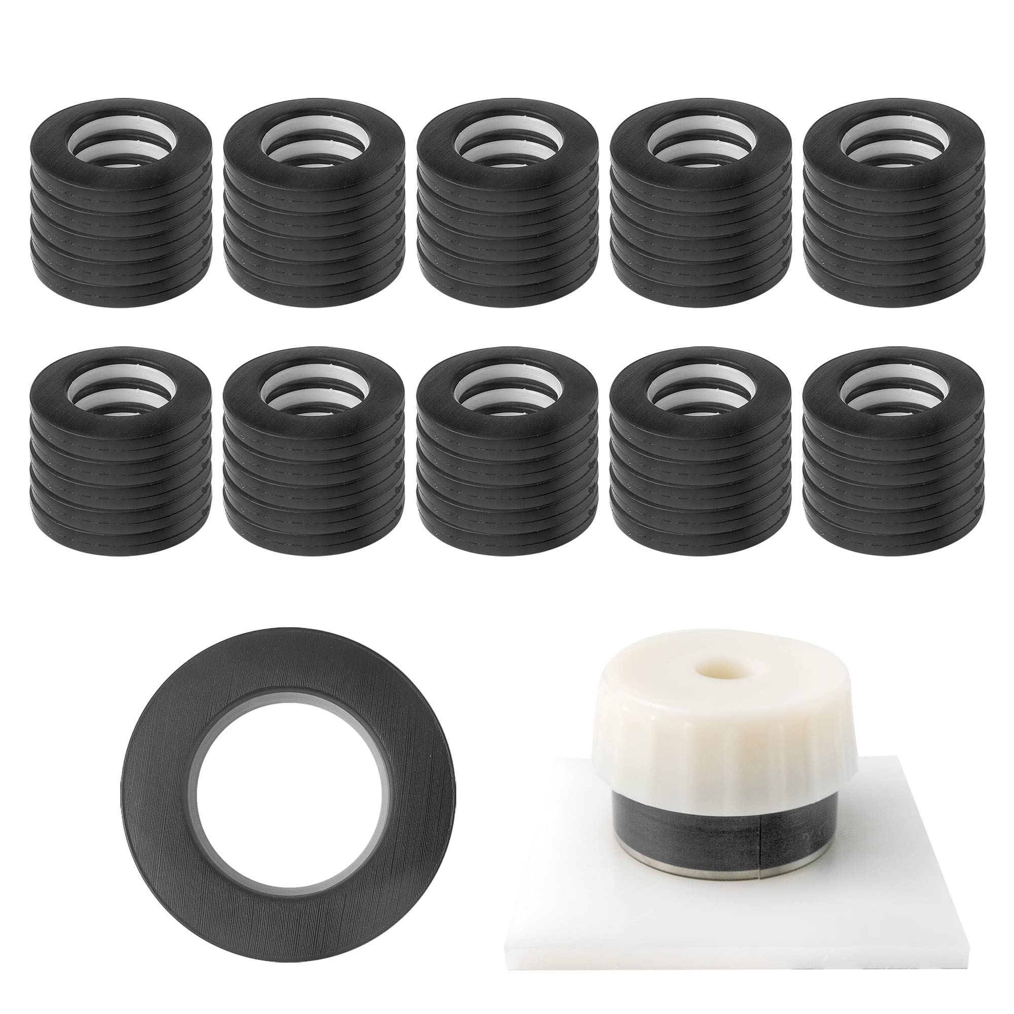 50Pcs Black Curtain Eyelet Rings 40mm, Silencing Curtains Grommets, Curtain Roman Rings with Eyelet Plastic Rings for Curtain with Hole Punchers Tool