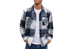 COOFANDY Men's Flannel Shirts Casual Button Down Plaid Shirt Jacket Long Sleeve Fleece Shacket with Pockets