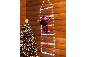 Joedoes Christmas Decorations LED Ladder Lights with Climbing Santa Claus, 2.5ft Indoor Christmas Decorative Lights - 8 Modes Xmas Lights Tree for Home Holiday Wall Window Xmas Decor (Multicolor)