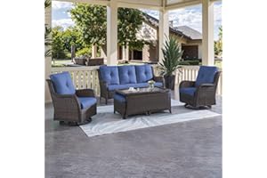 HUMMUH Patio Furniture 6 Pieces Outdoor Furniture Set Wicker Outdoor Sectional Sofa with Swivel Rocking Chairs,Patio Ottomans,Patio Coffee Table