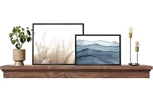 MCS 60-Inch Mantel, Master & Co Walnut Woodgrain Solid Wood Floating Fireplace Mantel, Long Floating Shelf for Livingroom with Wood Cleat Hanging System, Photo and Home Decor Display Shelf