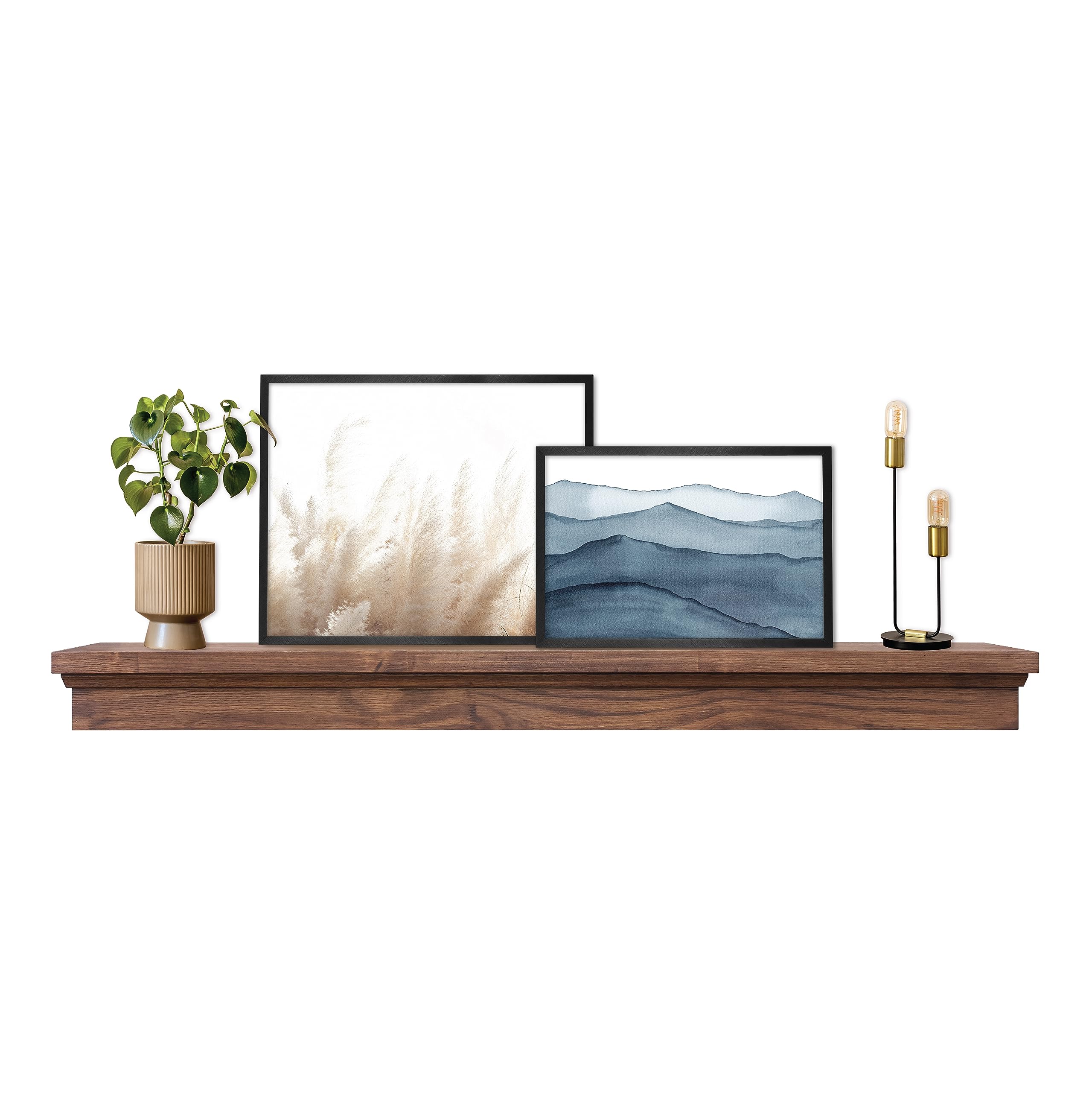 Photo 1 of MCS 60-Inch Mantel, Master & Co Walnut Woodgrain Solid Wood Floating Fireplace Mantel, Long Floating Shelf for Livingroom with Wood Cleat Hanging System, Photo and Home Decor Display Shelf