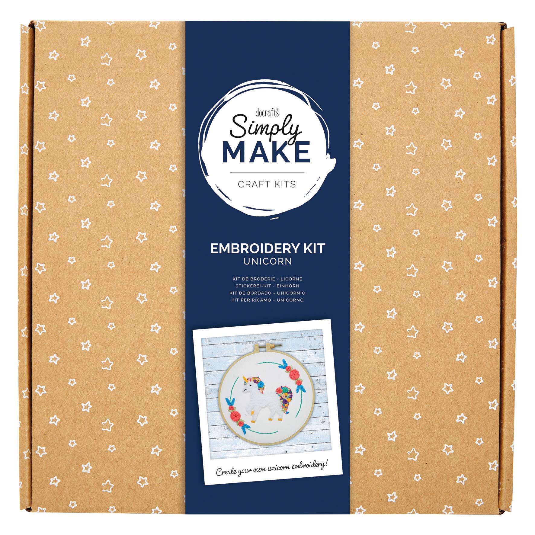 Simply Make Adults Unicorn Sewing Needle Stitch Embroidery Hobby Kit, Perfect Starter Set Sewing Kit Featuring Tool Set, Embroidery Threads - Perfect Embroidery Kits for Adults & Kids Sewing