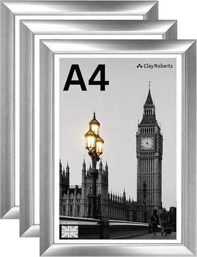 Clay Roberts A4 Silver Photo Frame – Modern Wall Frame for Certificates & Photos