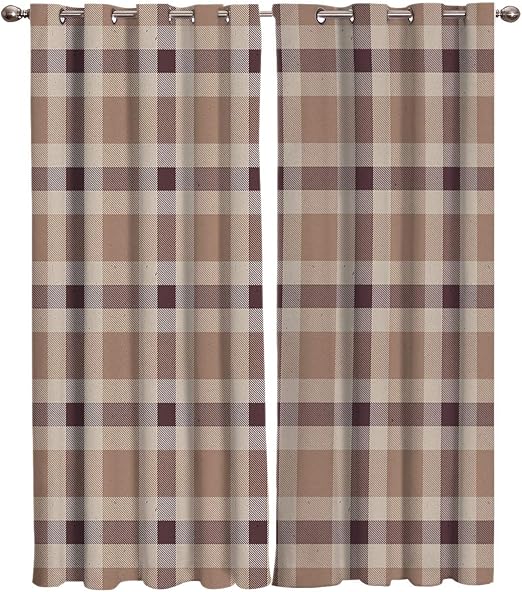 Amazon Com Window Curtains Scottish Brown Plaid Digital Printed