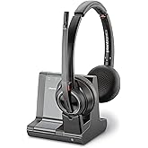 Plantronics - Savi 8220 Office Wireless DECT Headset (Poly) - Dual Ear (Stereo) - Compatible to connect to PC/Mac or to Cell Phone via Bluetooth - Works with Teams (Certified), Zoom,Black