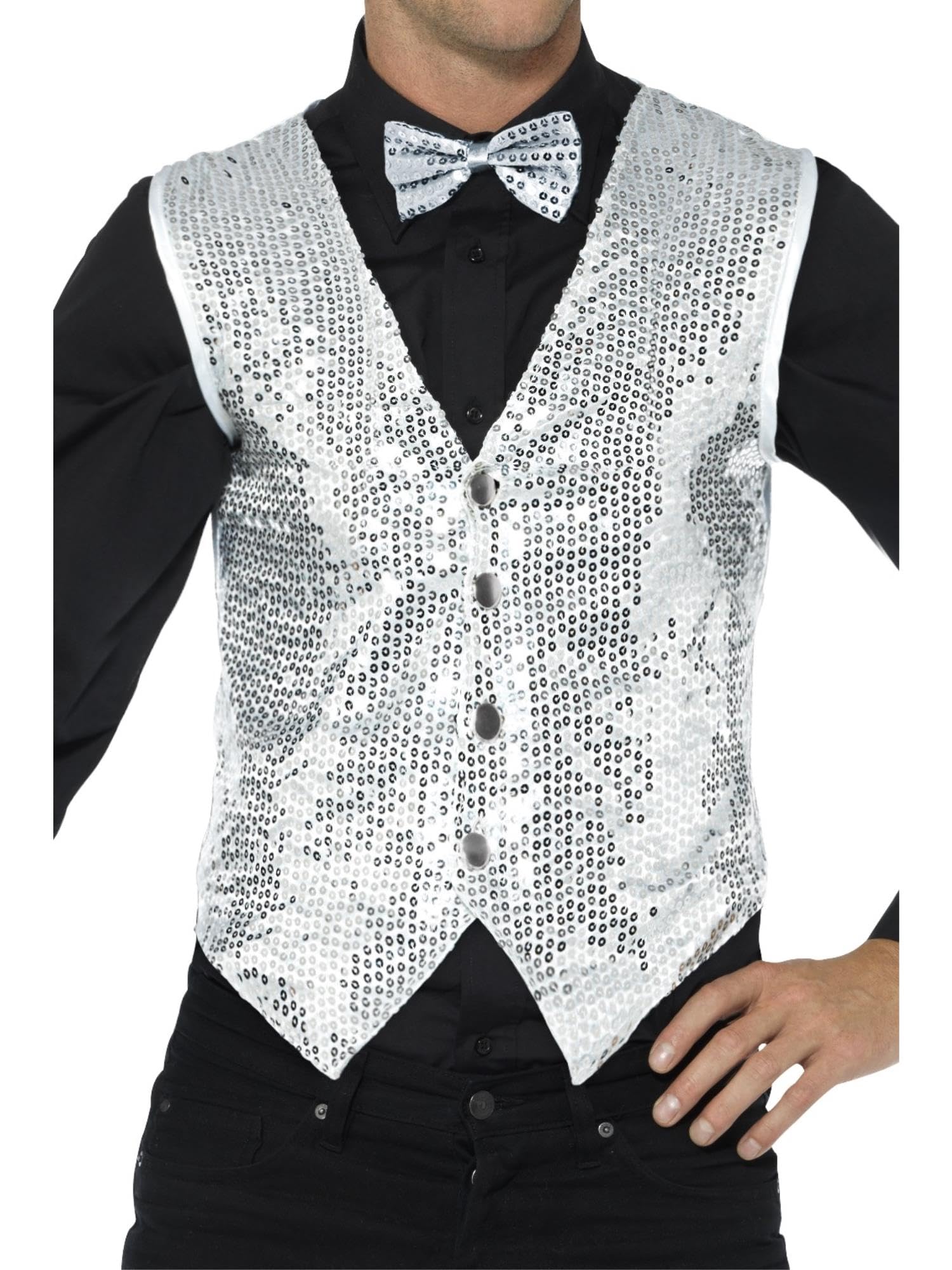 Smiffys Sequin Waistcoat, Silver , Party & Carnival Fancy Dress, Party Dress Up Costumes Halloween