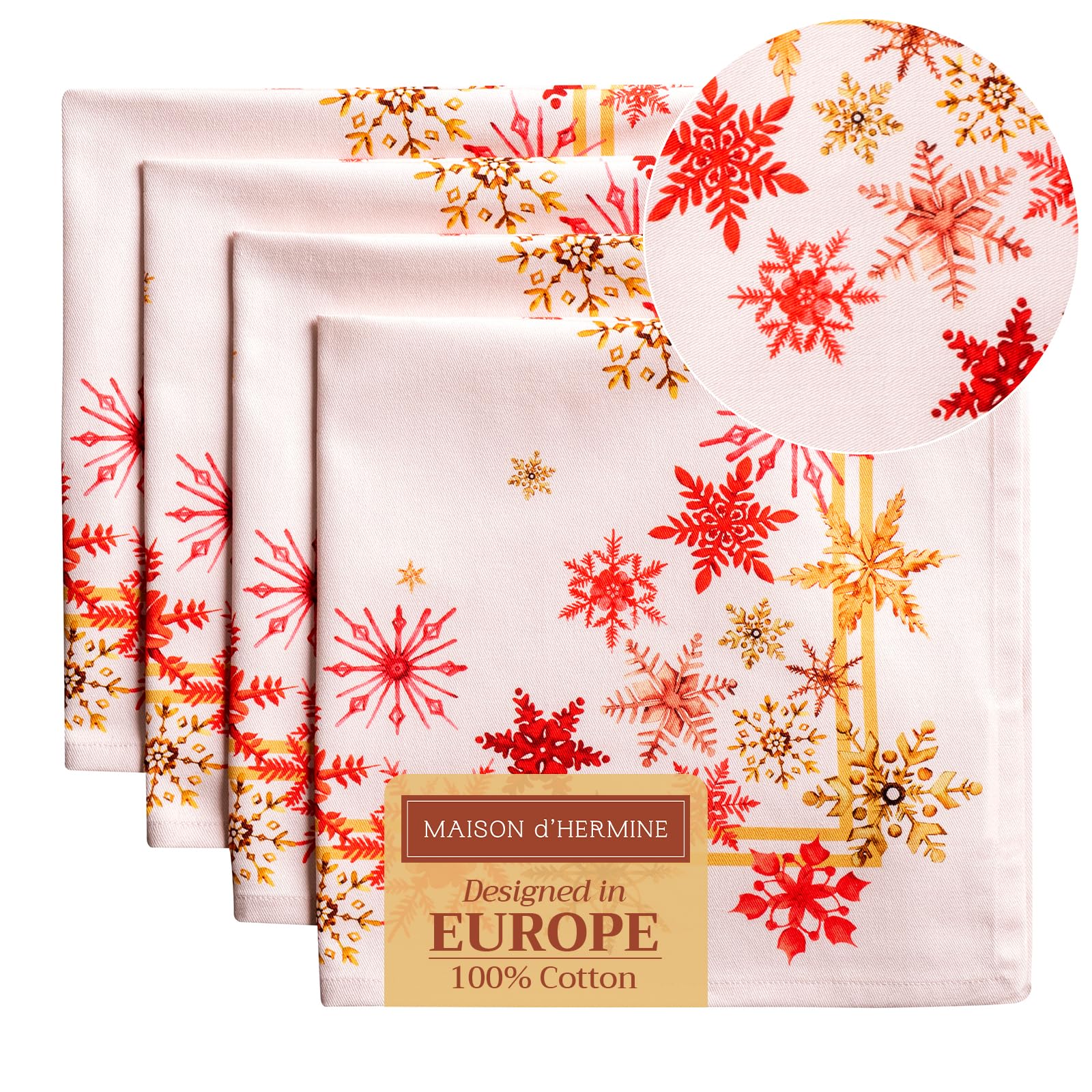 Maison d' Hermine Cloth Napkins Set of 4 100% Cotton for Christmas Decorations Everyday Reusable Square Autumn Napkins Cloth Washable Dinner Party Wedding (Crystal Star, 45 CM x 45 CM)